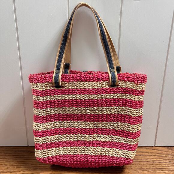 Q&A Vintage American Flag Straw Bag Purse Clutch Women's Accessory - Picture 2 of 6